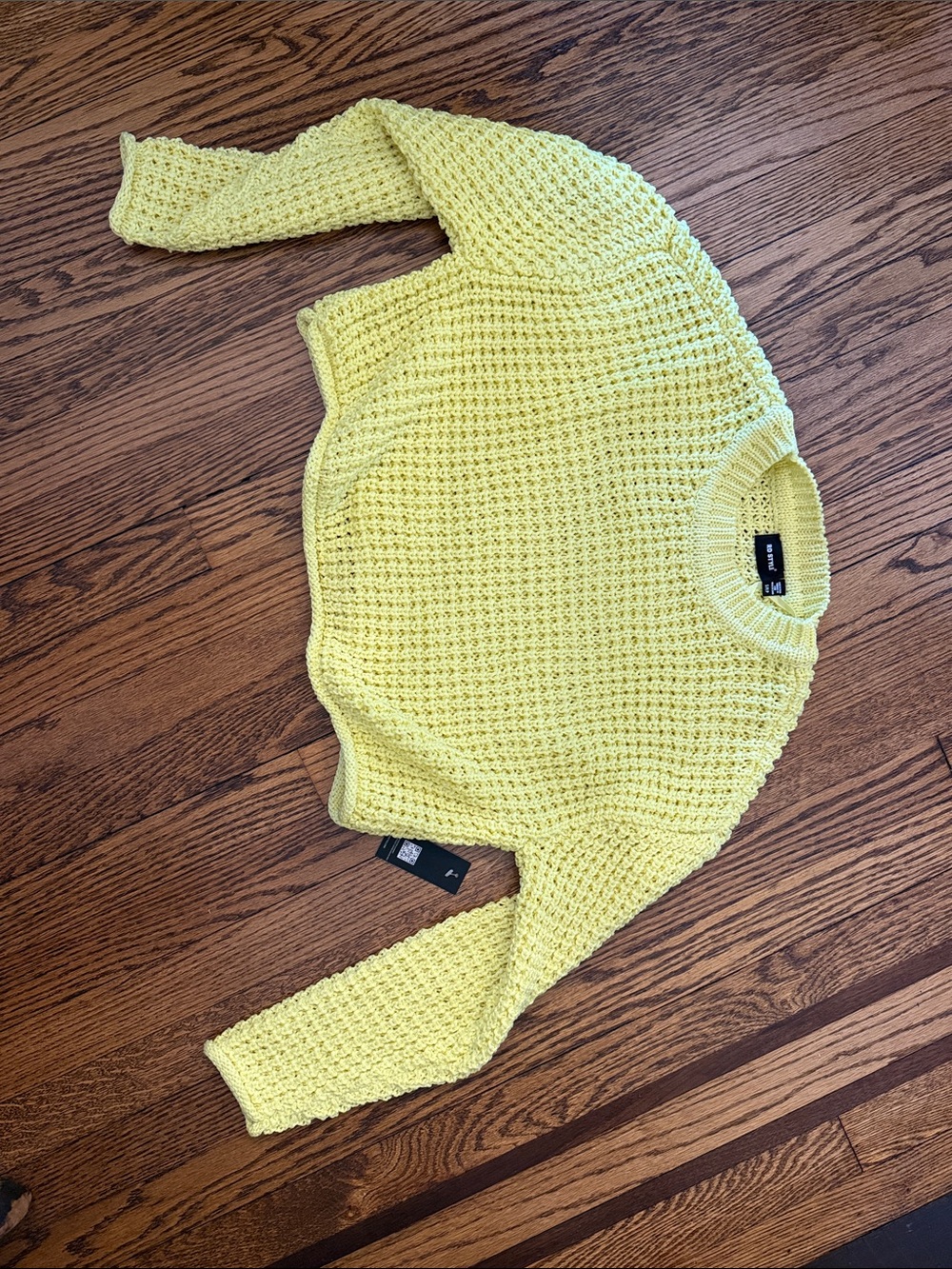RD Style Lemon Yellow Open-Knit Crewneck Sweater